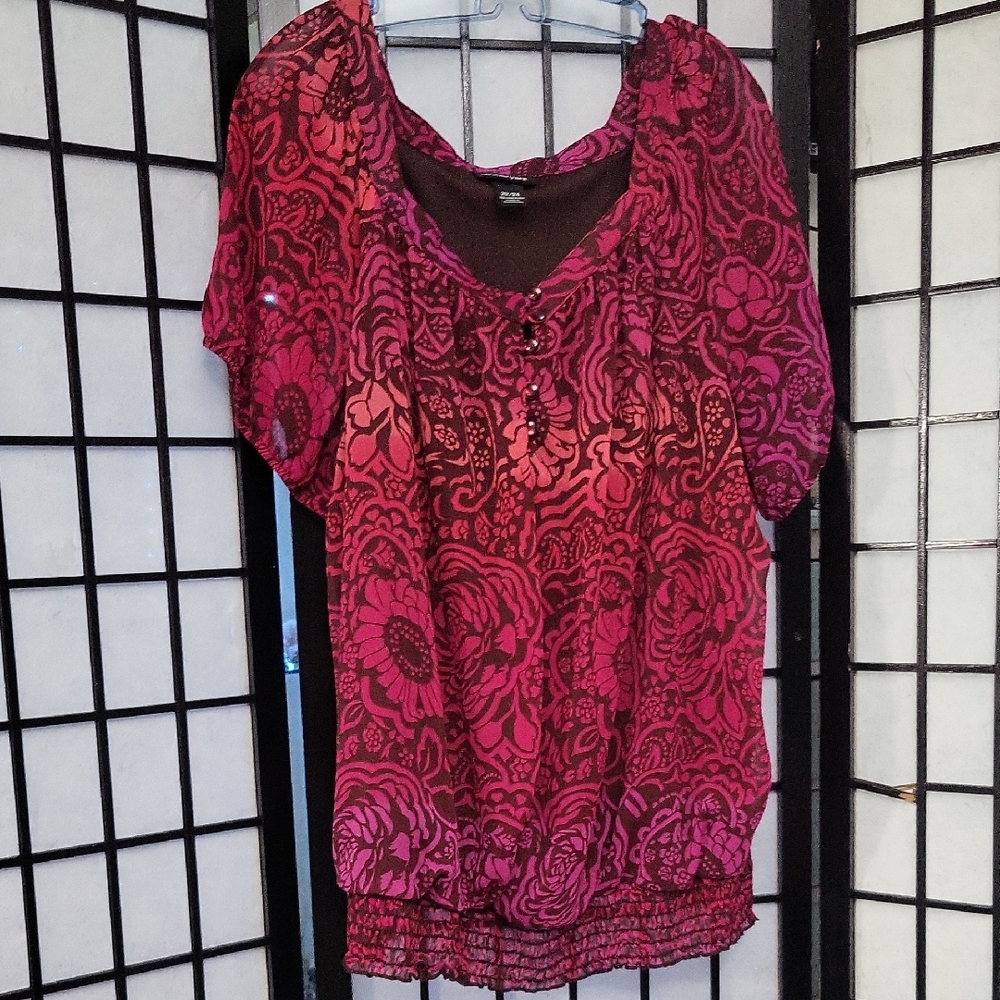 Lane Bryant Red and Black Ruffled Blouse